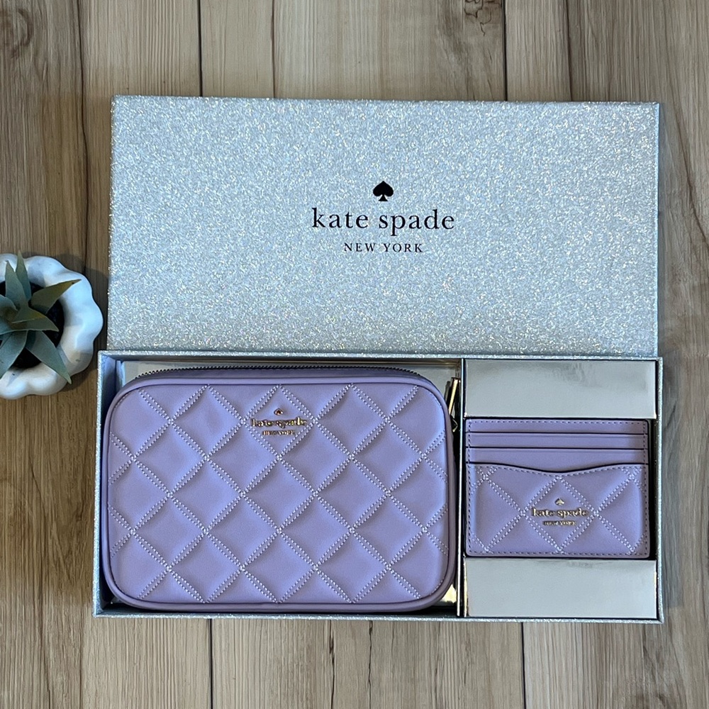 ♠️Kate Spade Gift Boxed Quilted Crossbody & Card Case 2Pc Set, Lilac Frost NIB